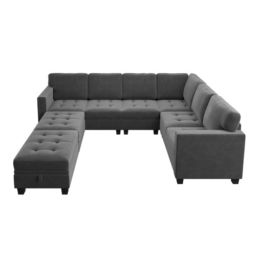 Ebern Designs Modular Velvet Corner Sectional Convertible U Shaped